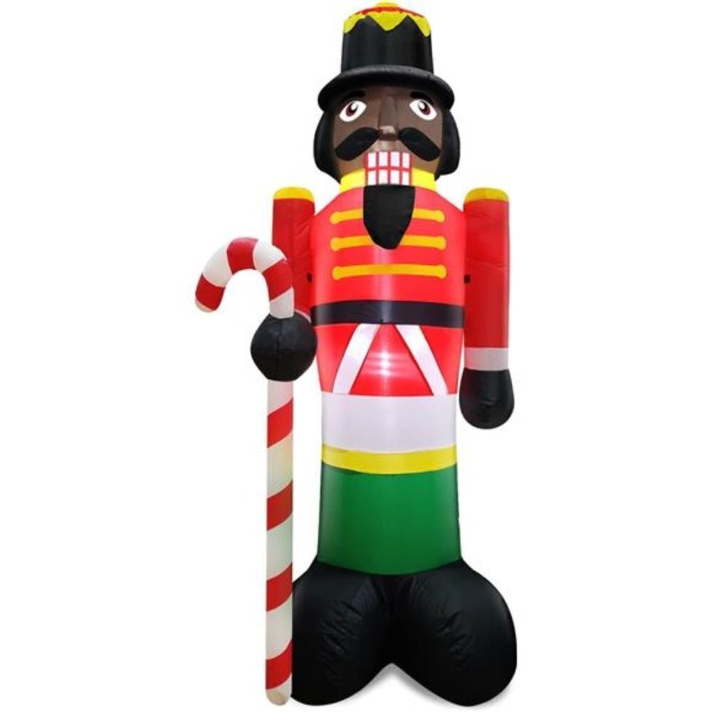 5 Ft Christmas Inflatables Decorations Outdoor Black Nutcracker with Lights
